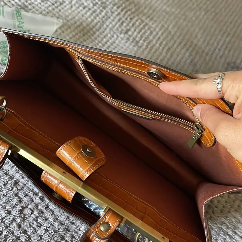 CLAUDIA FIRENZE Camel Colored Alligator Skin Textured Handbag